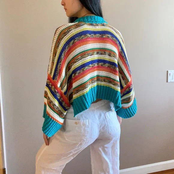 Free people crochet quarter zip sweater rainbow - Picture 3 of 9